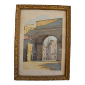 La Porte du Rhône à Avignon vers 1900 gravure à l'aquatinte signée