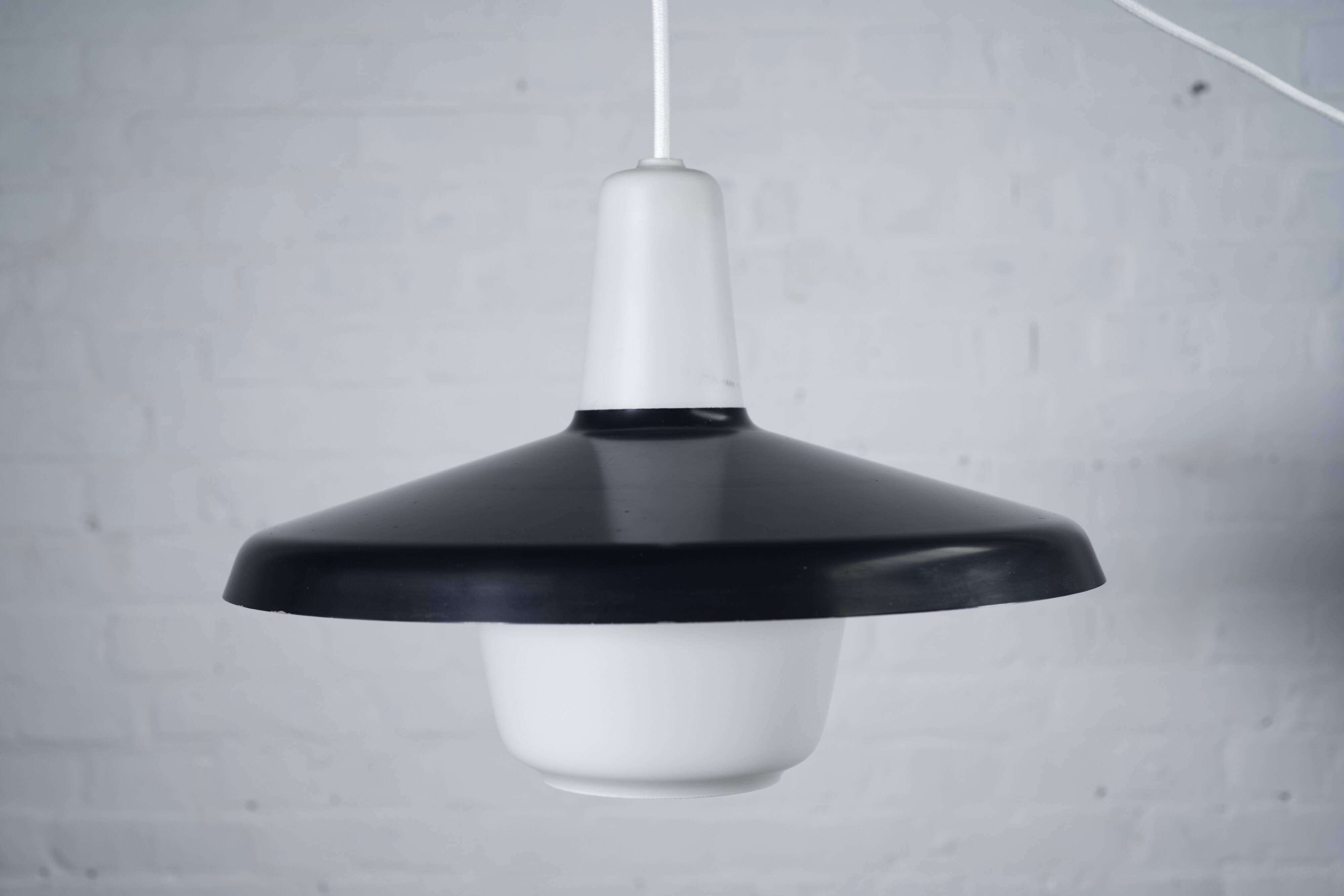 Danish steel and opal glass pendant lamp