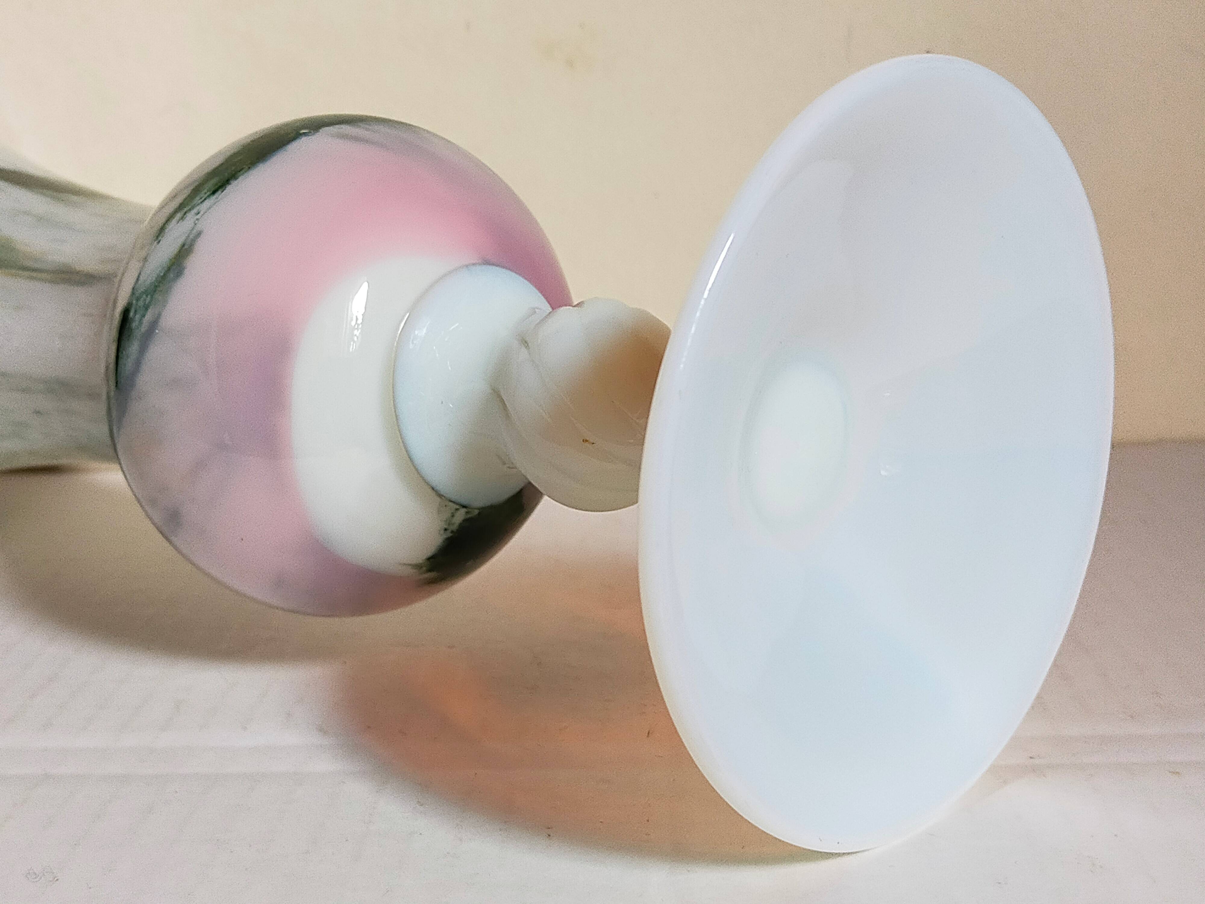 Vase on foot in opaline and vintage blown glass 30 cm