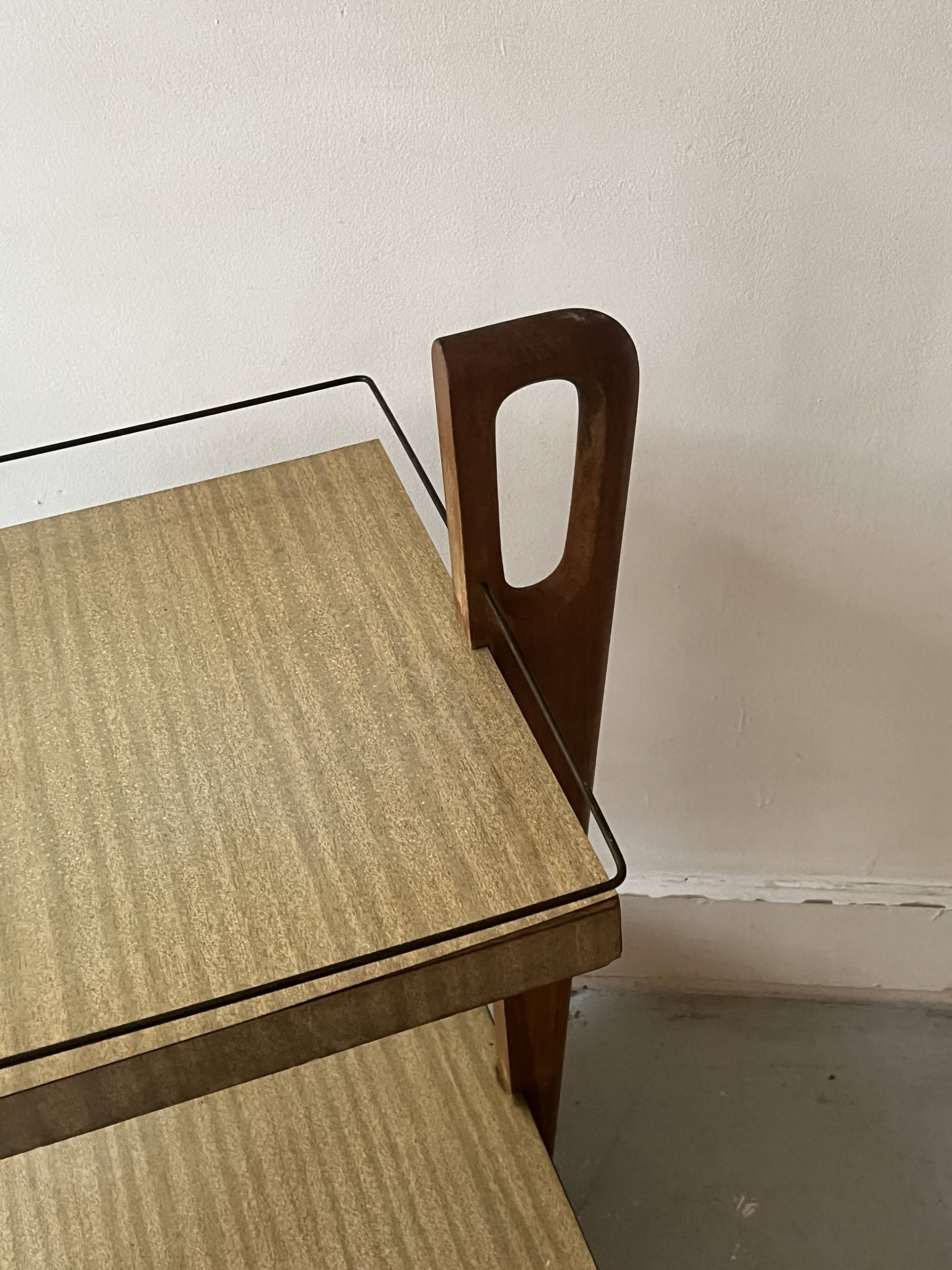 Mid-century honey wood bar trolley, French design 1950s