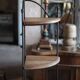 Wrought iron and wood corner unit, vintage corner furniture, corner shelf.