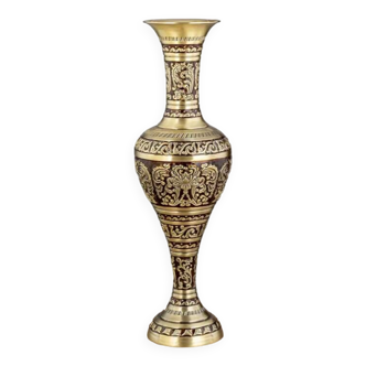 Grand vase en métal vintage européen - Présentoir décoratif de table en bronze