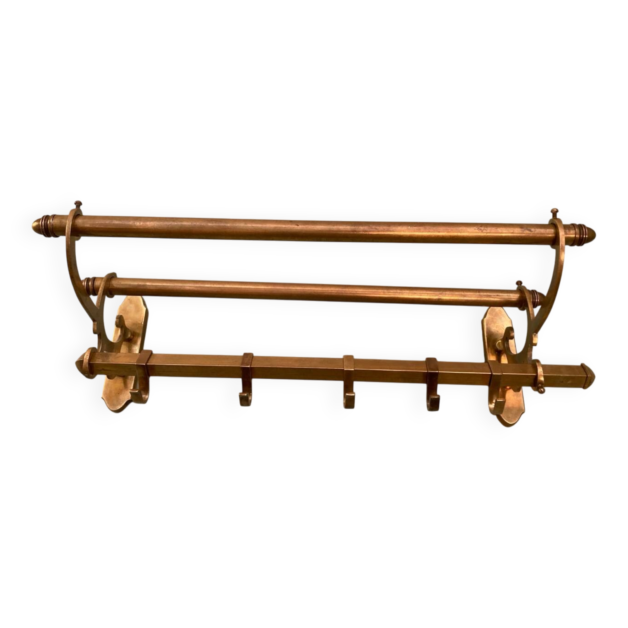 Antique brass coat rack and wall-mounted hat holder