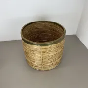 xl 31 cm, rare rattan and brass waste basket in the Crespi-Albini style, Italy 1970