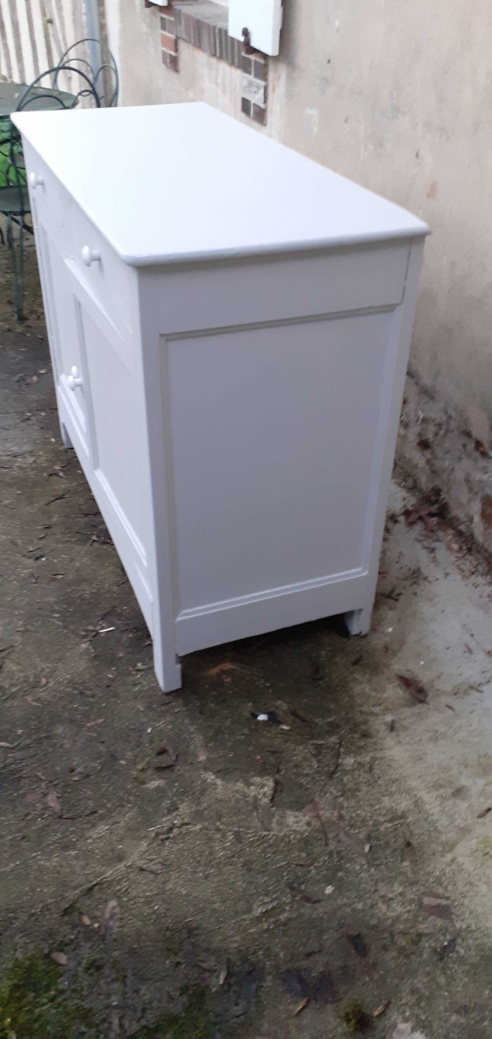 Buffet parisien 2 portes 2 tiroirs gris sarrazin chêne massif