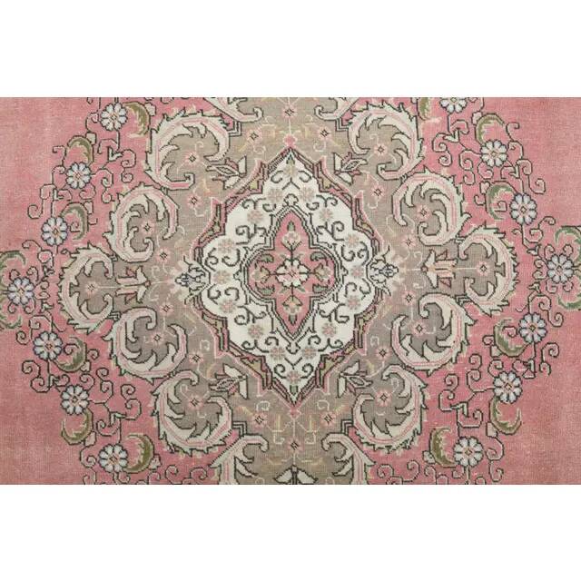 1970s Vintage Persian Handmade Wool Cotton Pink Area Rug 290x393