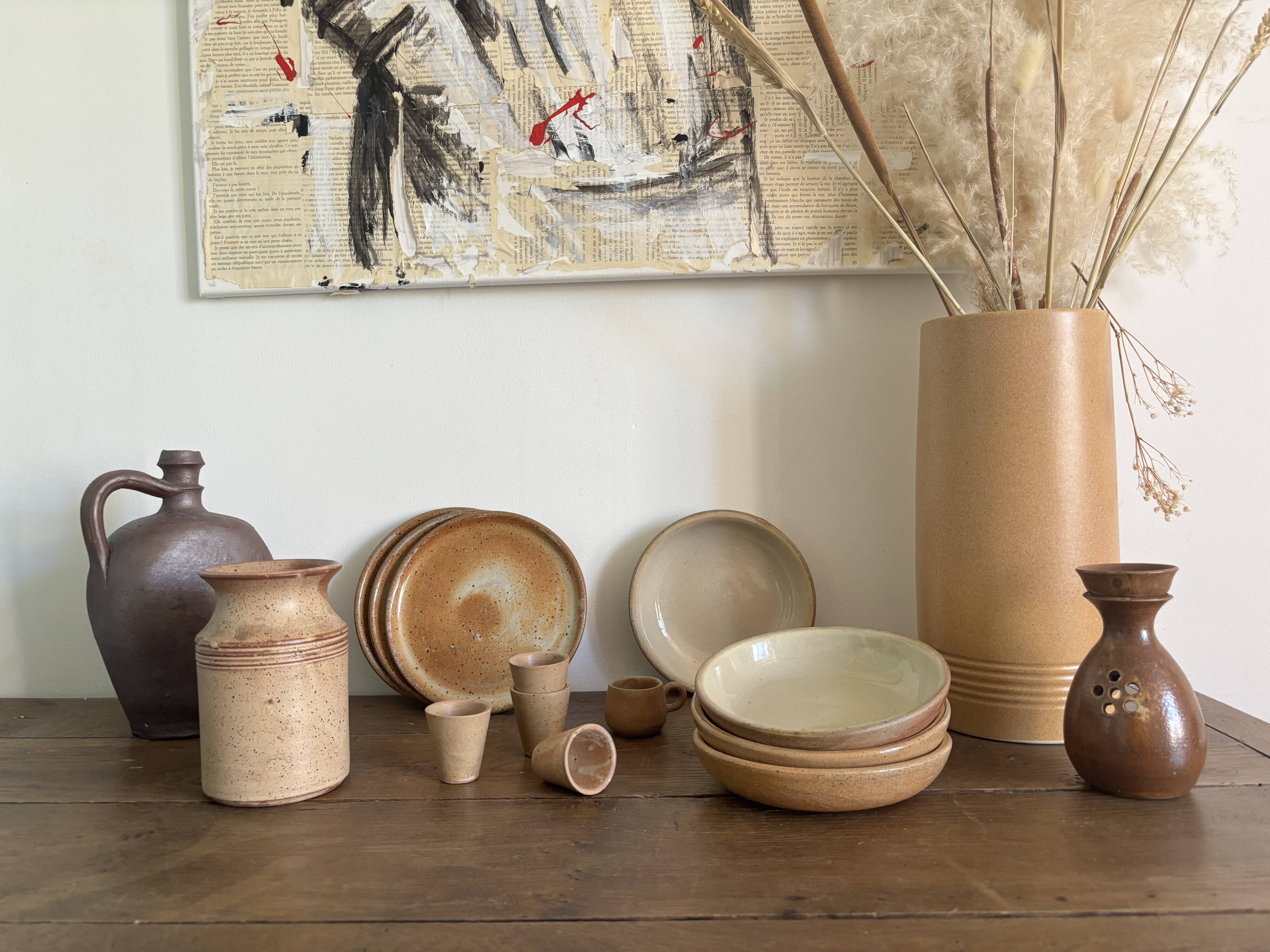 Vintage french stoneware ceramics set – mineral earth