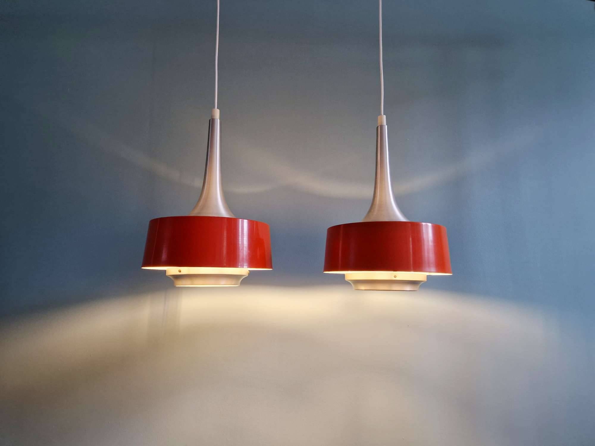 Pair of Scandinavian brushed aluminium pendants, 1960s