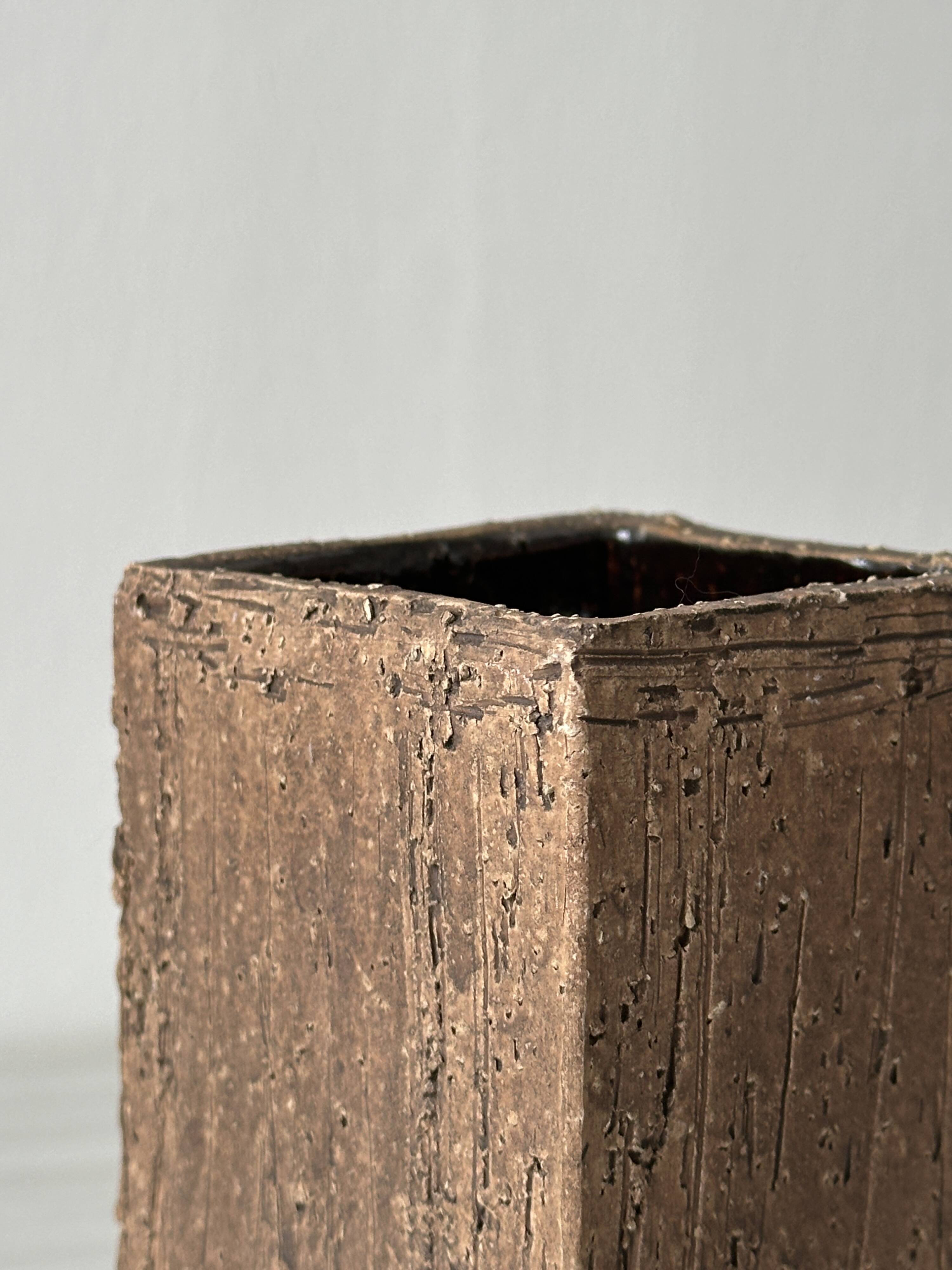 Rectangular ceramic vase in brutalist style