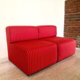 Pair of red striped armchairs from the 1980s