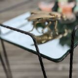 Side table 1950-1960, pin/Eiffel legs, mirror top, steel rod structure