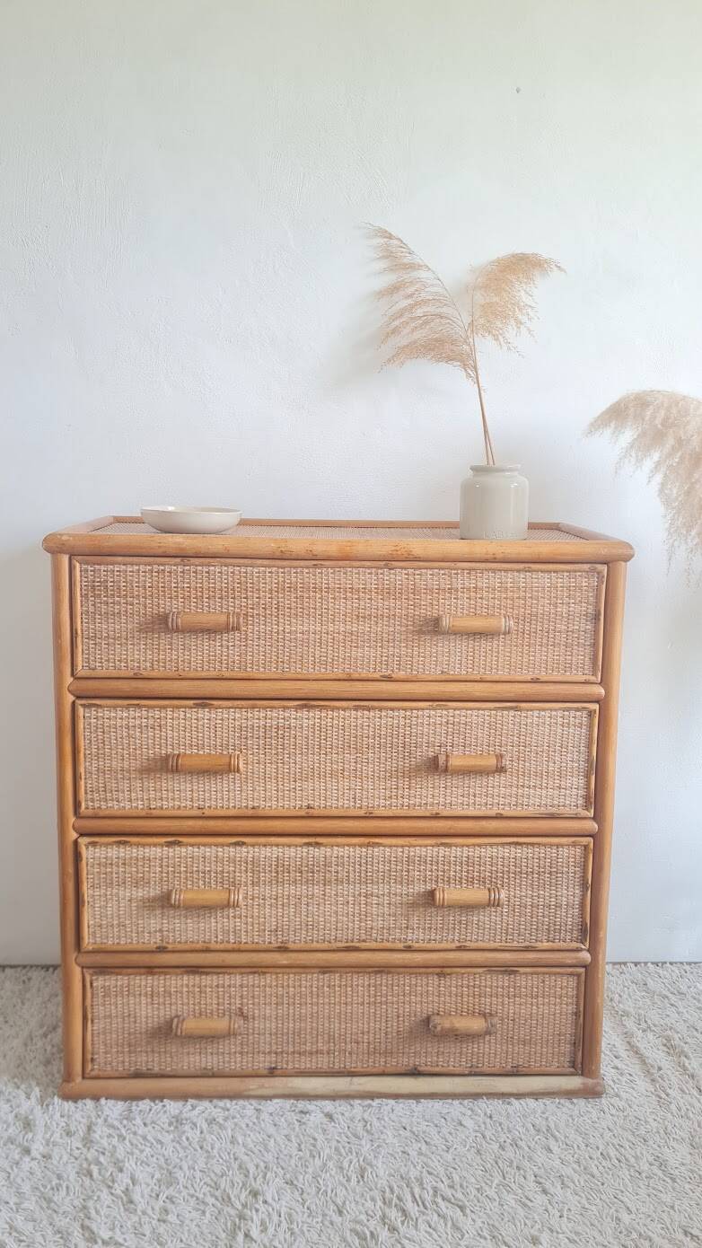 Vintage rattan chest of drawers