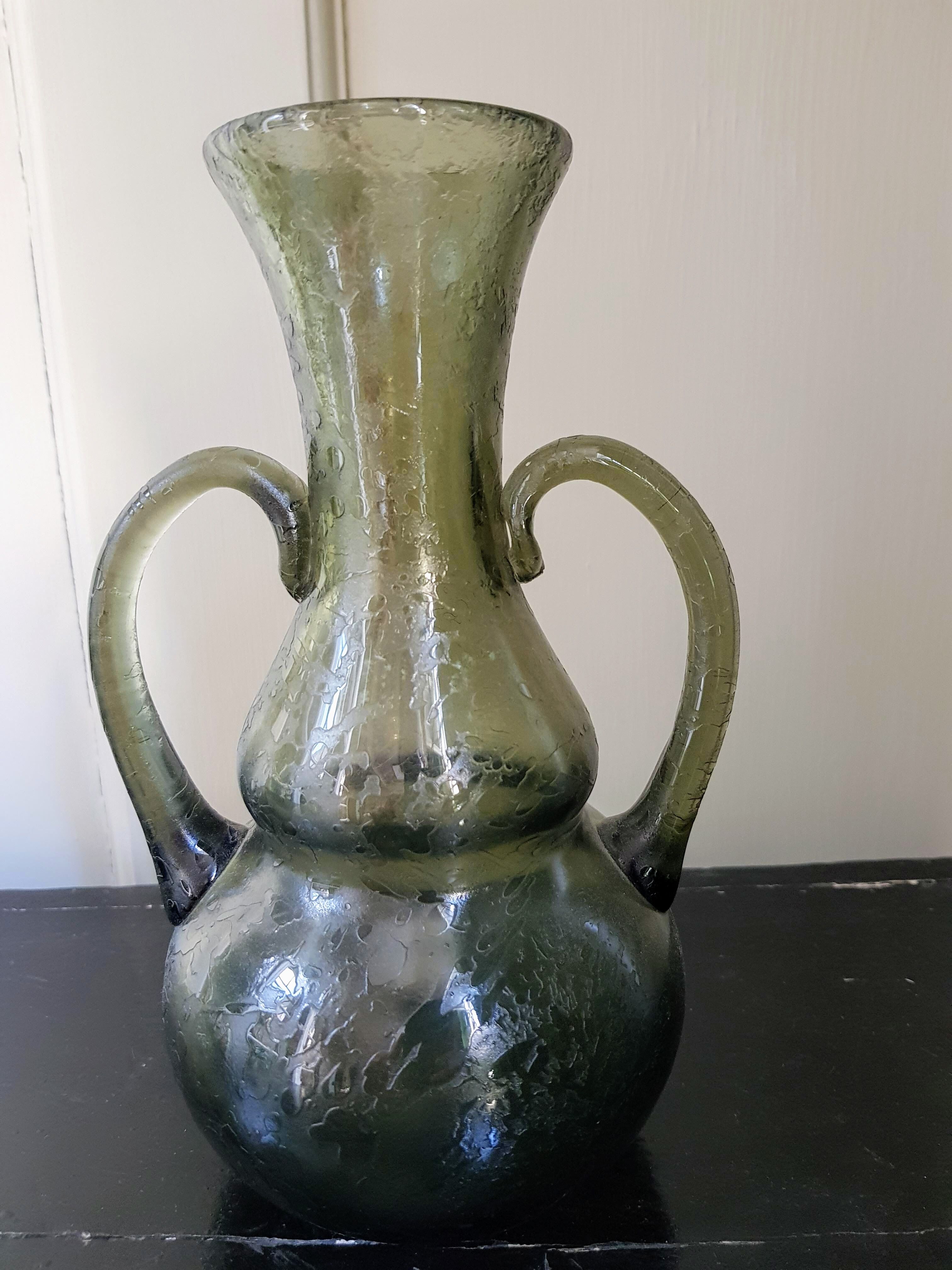 Vintage Frosted Murano Glass Amphora Vase