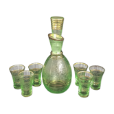 Art deco liqueur service in light green frosted glass