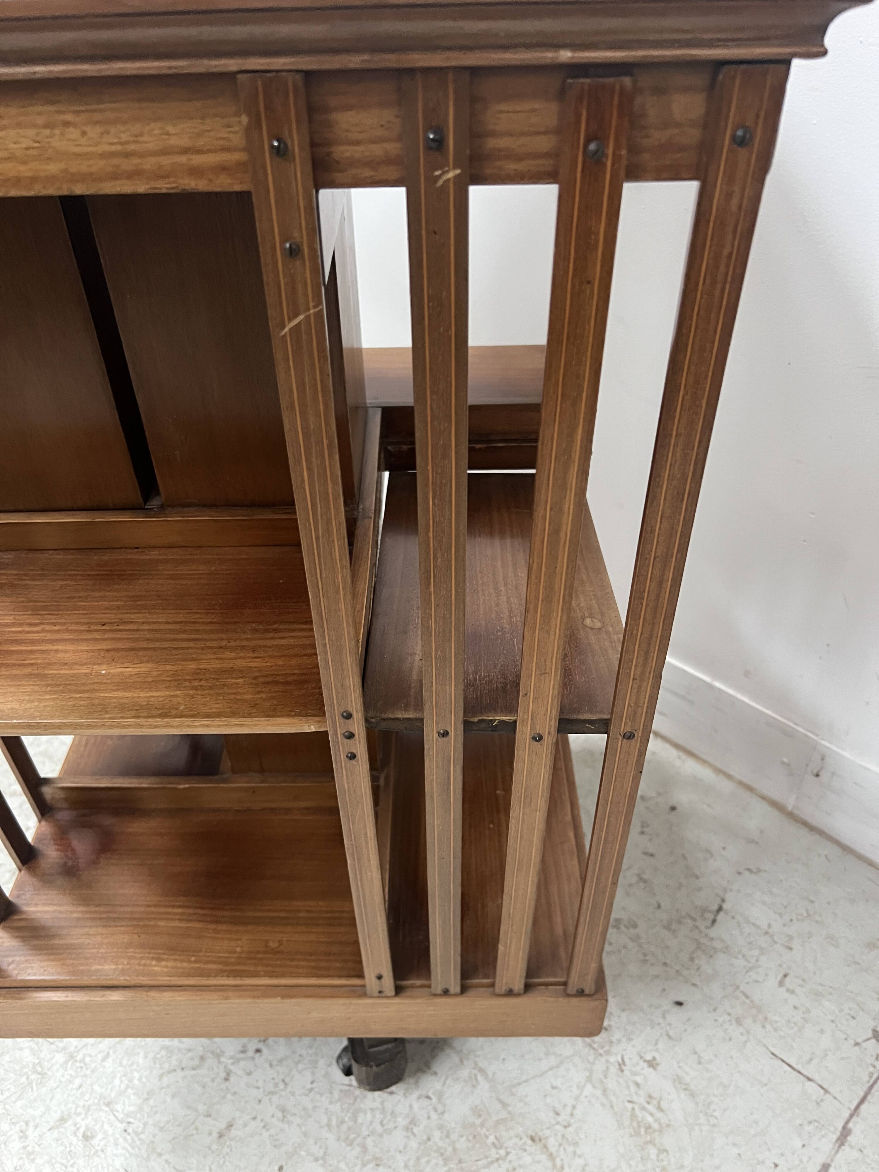 20th Century Mahogany Revolving Bookcase with Marquetry Top