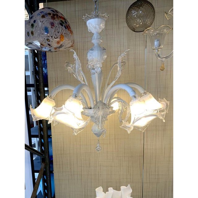 Venetian Transparent and Milky-White Murano Style Glass Chandelier