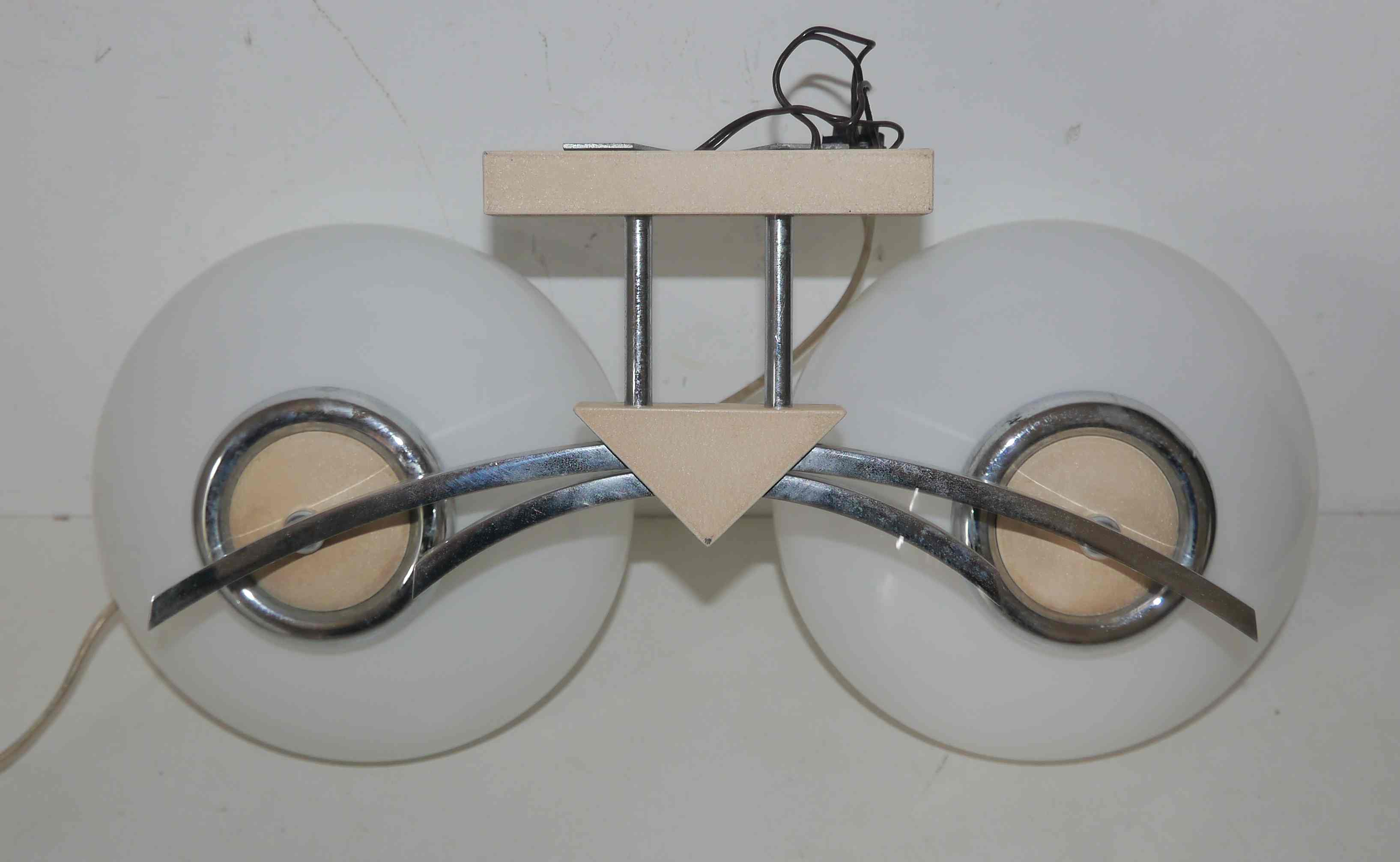 Pair of 60s wall lights in metal and opaline