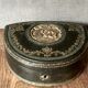 Old large leather jewelry box with a central medallion, XIX century, Napoleon III