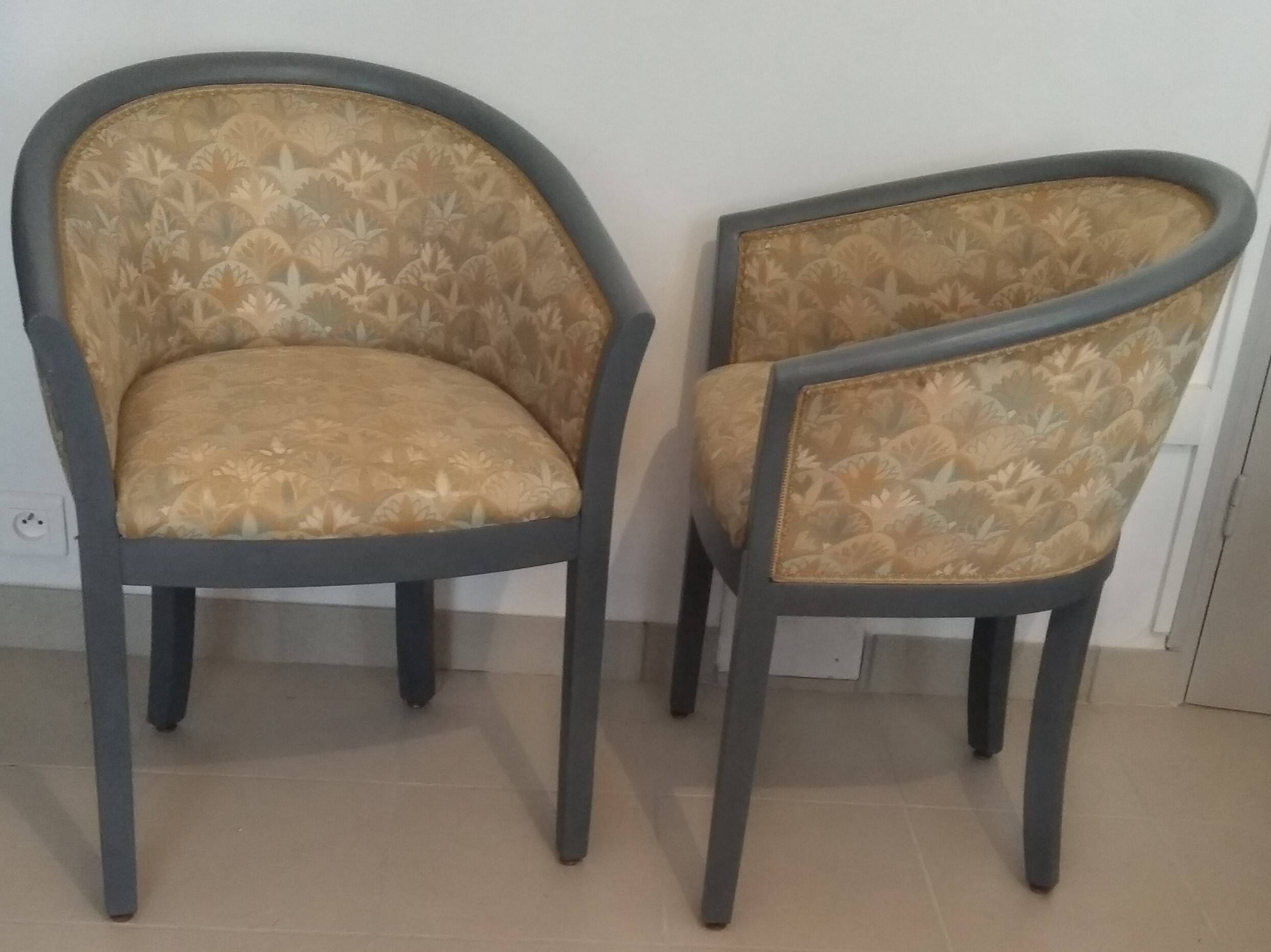 Pair of Rosello Art Deco barrel armchairs