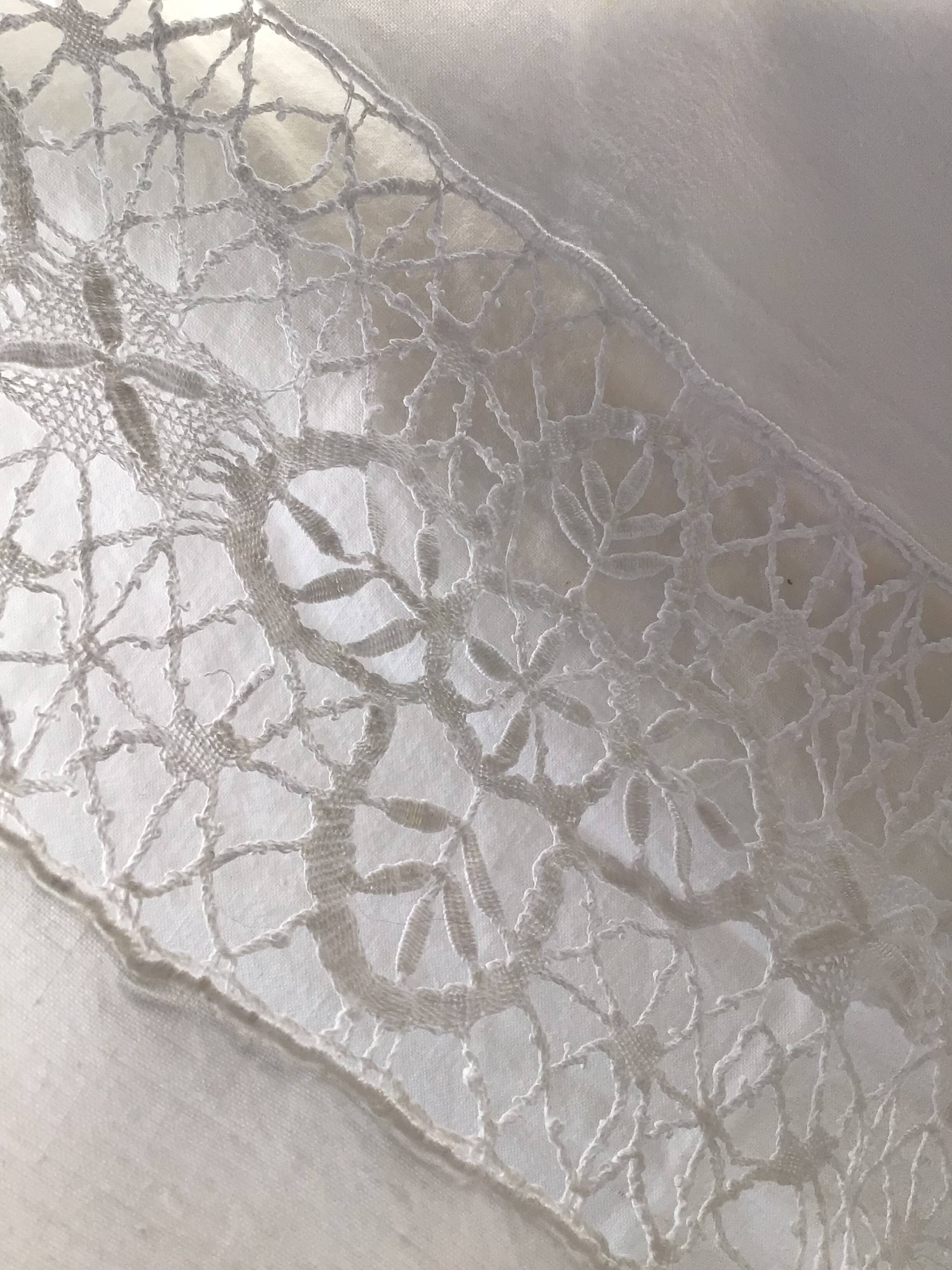 JC embroidered single sheet with crocheted lace