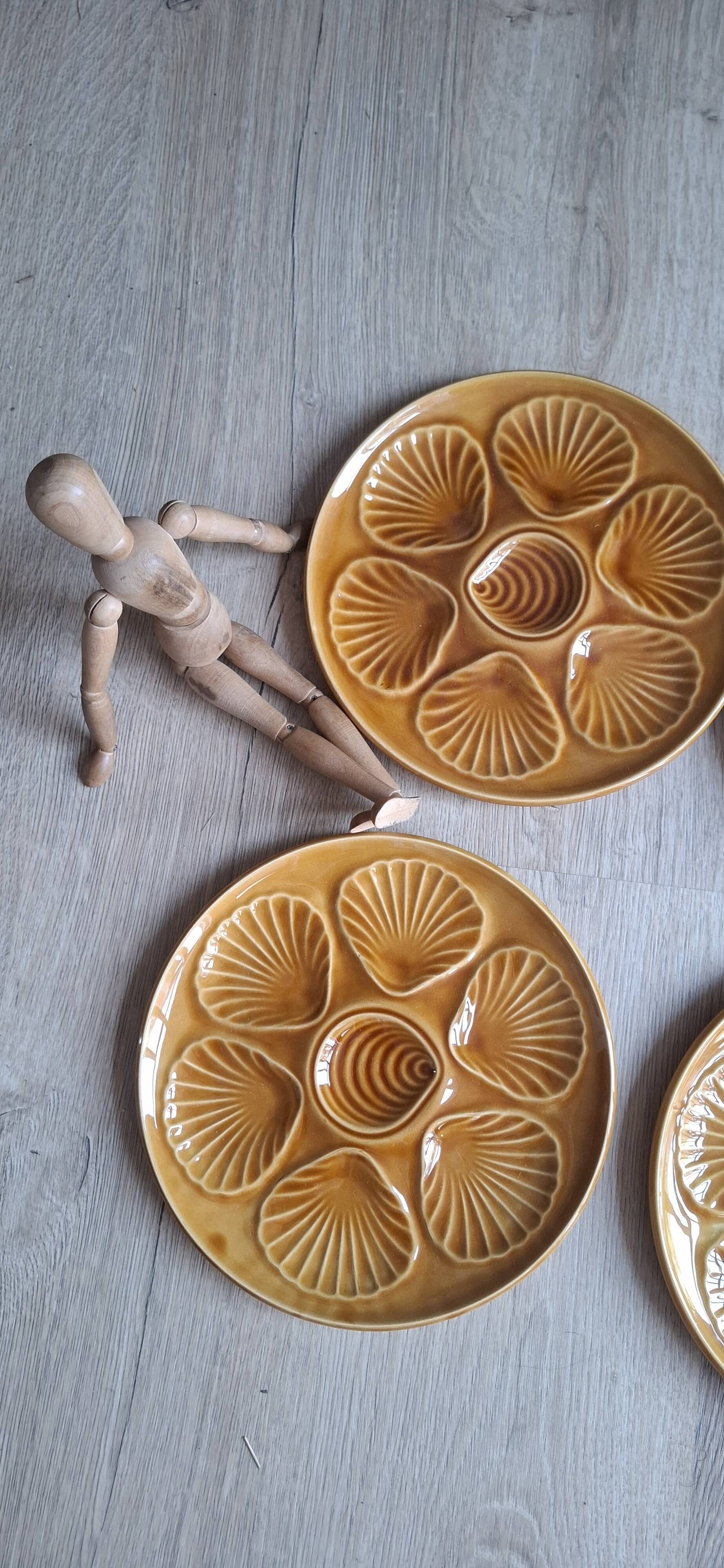 Set 6 assiettes à huitres marron