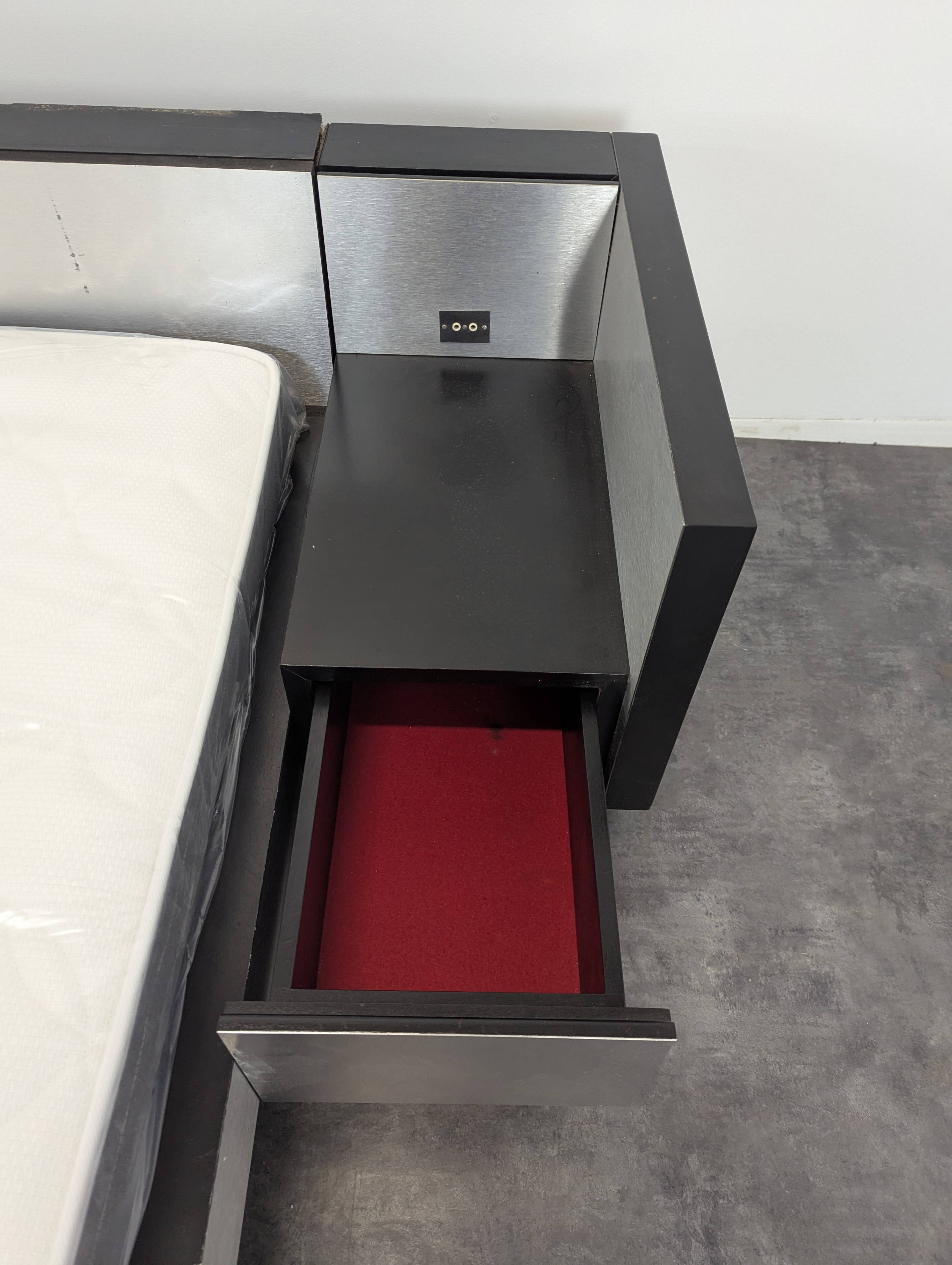 Roche Bobois Camora Nova brushed aluminum bed and bedside table
