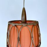 Large Scandinavian Teak Rattan Wall Lamp