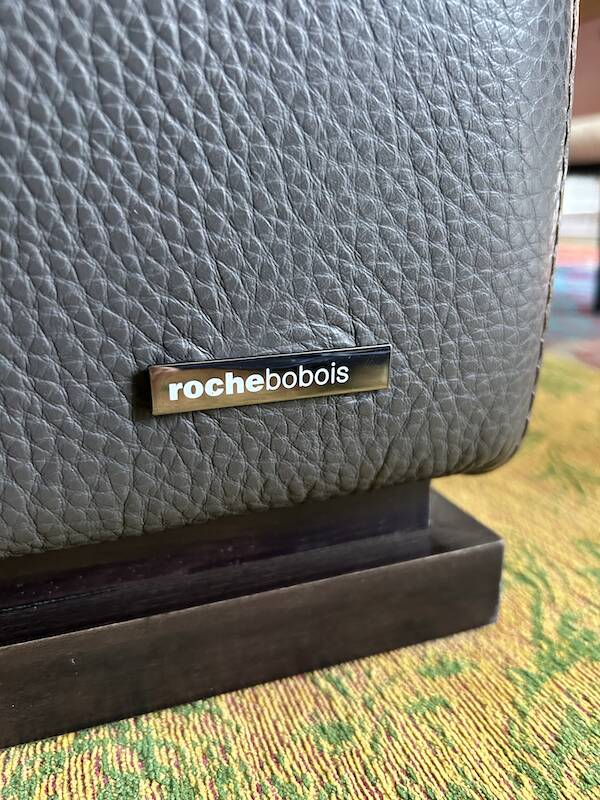 Roche Bobois 220 cm 3-seater leather sofa in very good condition, anthracite grey