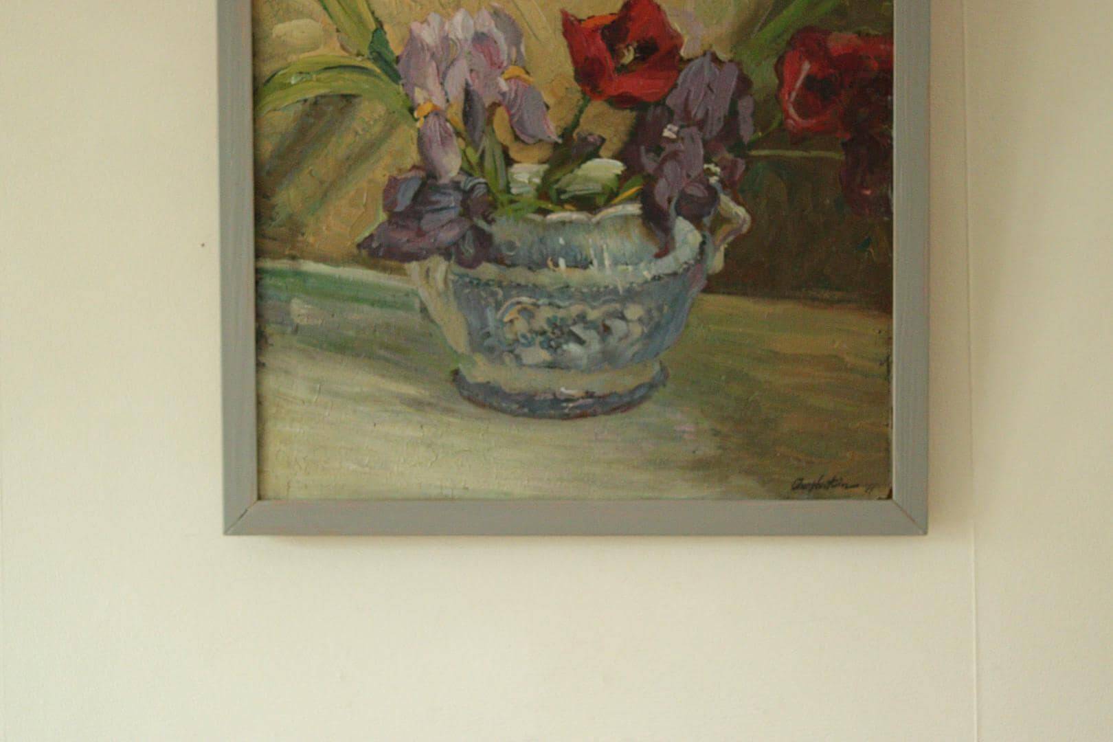 Original Swedish floral still life oil on panel painting