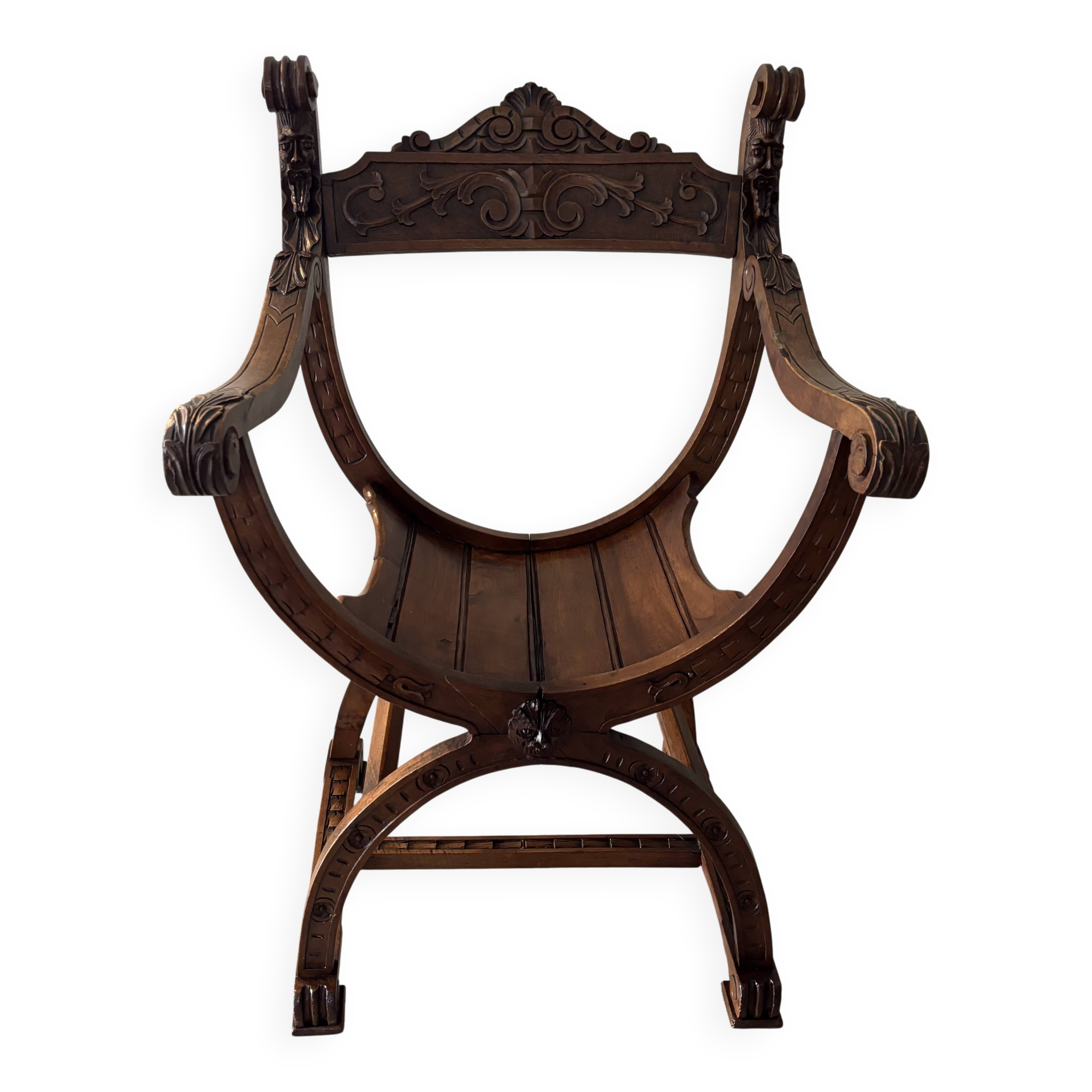 Dagobert armchair in walnut, Medieval style – Late 19th century