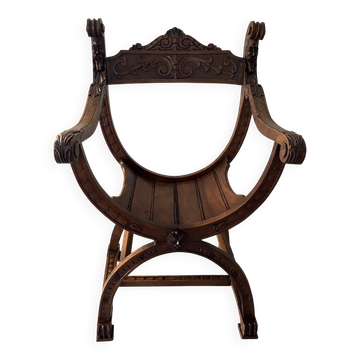Dagobert armchair in walnut, Medieval style – Late 19th century