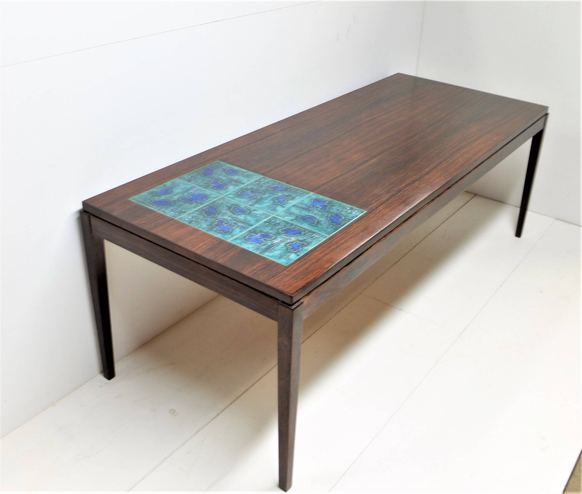 Scandinavian Coffee Table 1960, In Rosewood and Ceramic Tiles