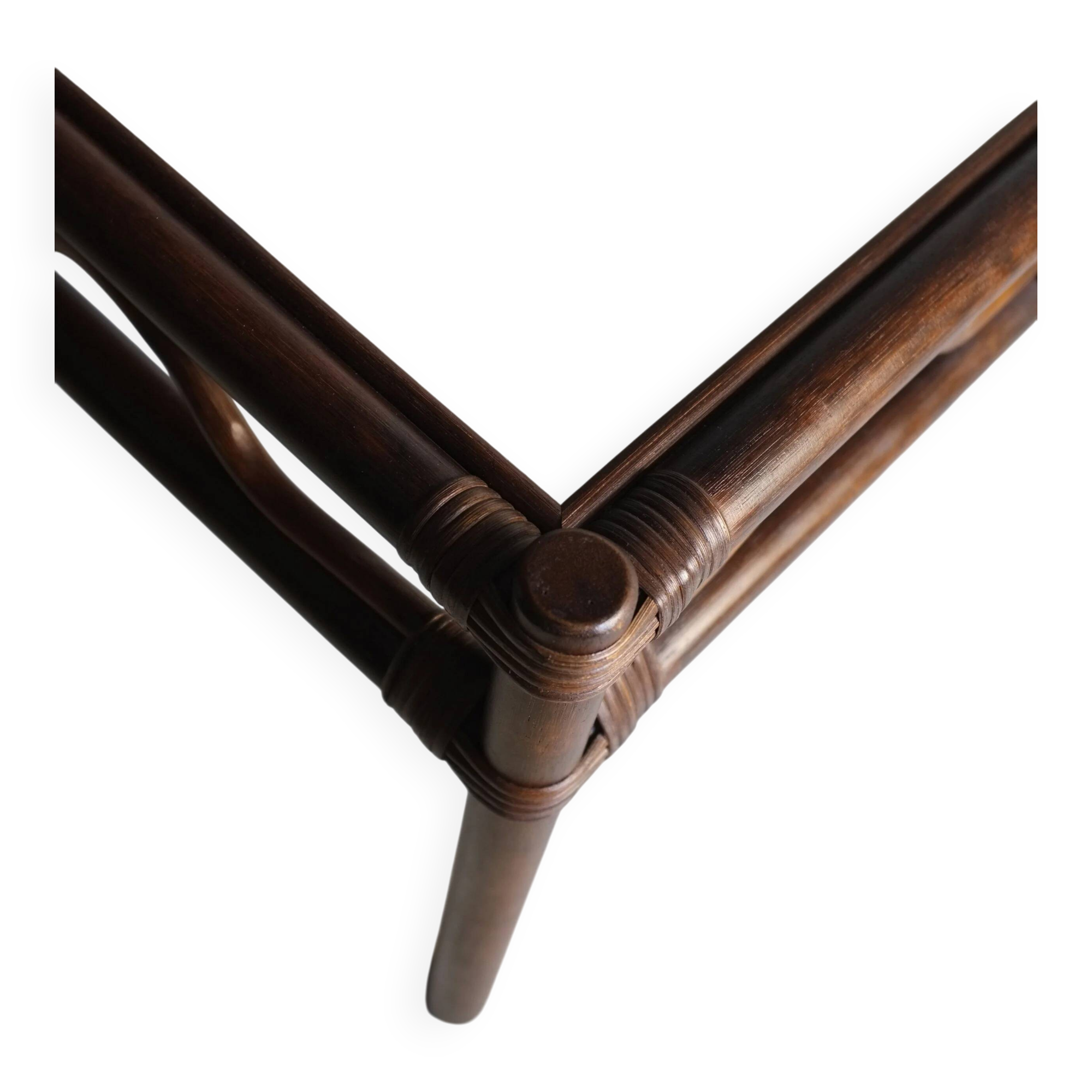 Dark rattan glass coffee table | 1980s