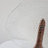 Grand Plat En Verre Transparent Forme Poisson Arcoroc France 39 x 32.5 cm