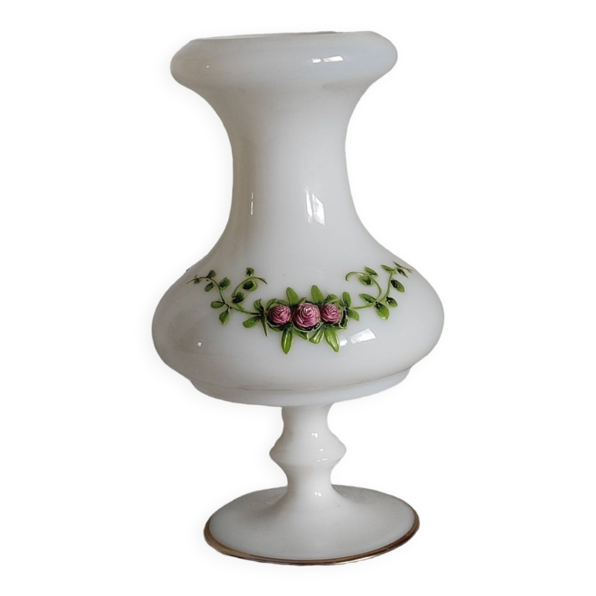 White opaline vase decorated with roses