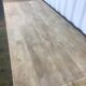 Solid oak farm table with turned feet & 2 elongated aero gum