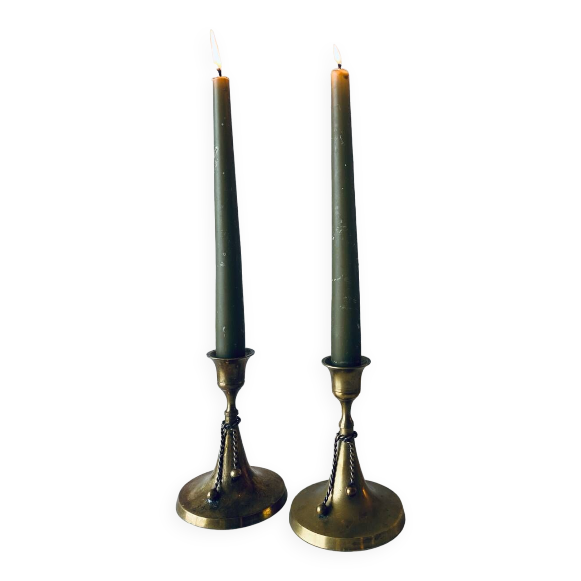 Pair of brass cord candle holders
