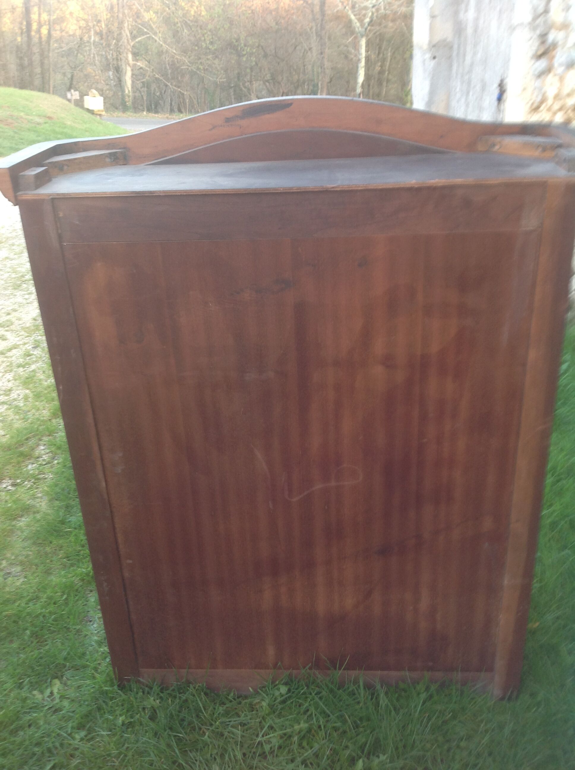 Louis XV style scriban bookcase in black and Basque red patinated cherry wood