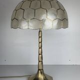 Large Hollywood regency midcentury Capiz and brass table lamp, 1960s