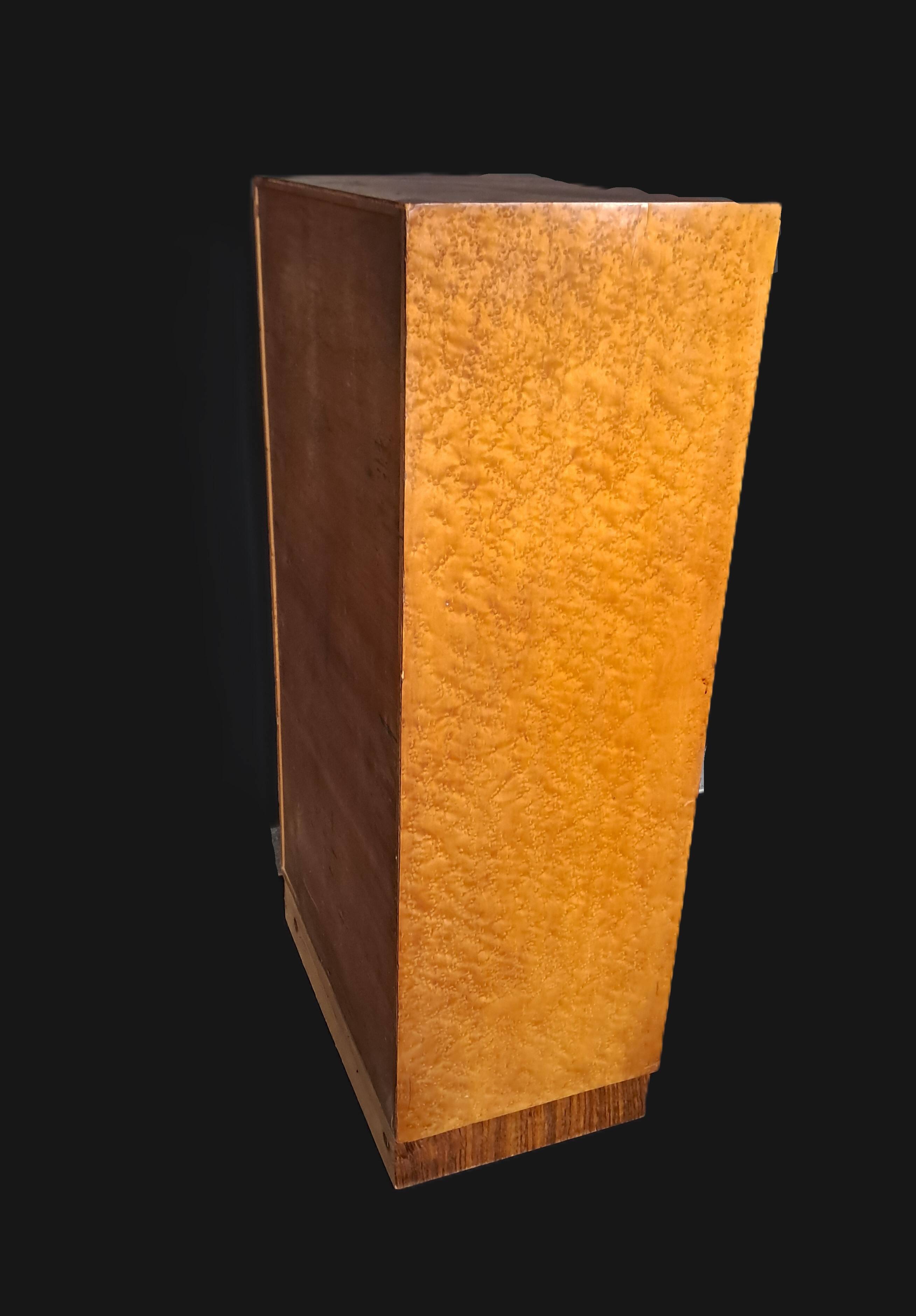 Art Deco cabinet in speckled maple veneer with asymmetrical shelves