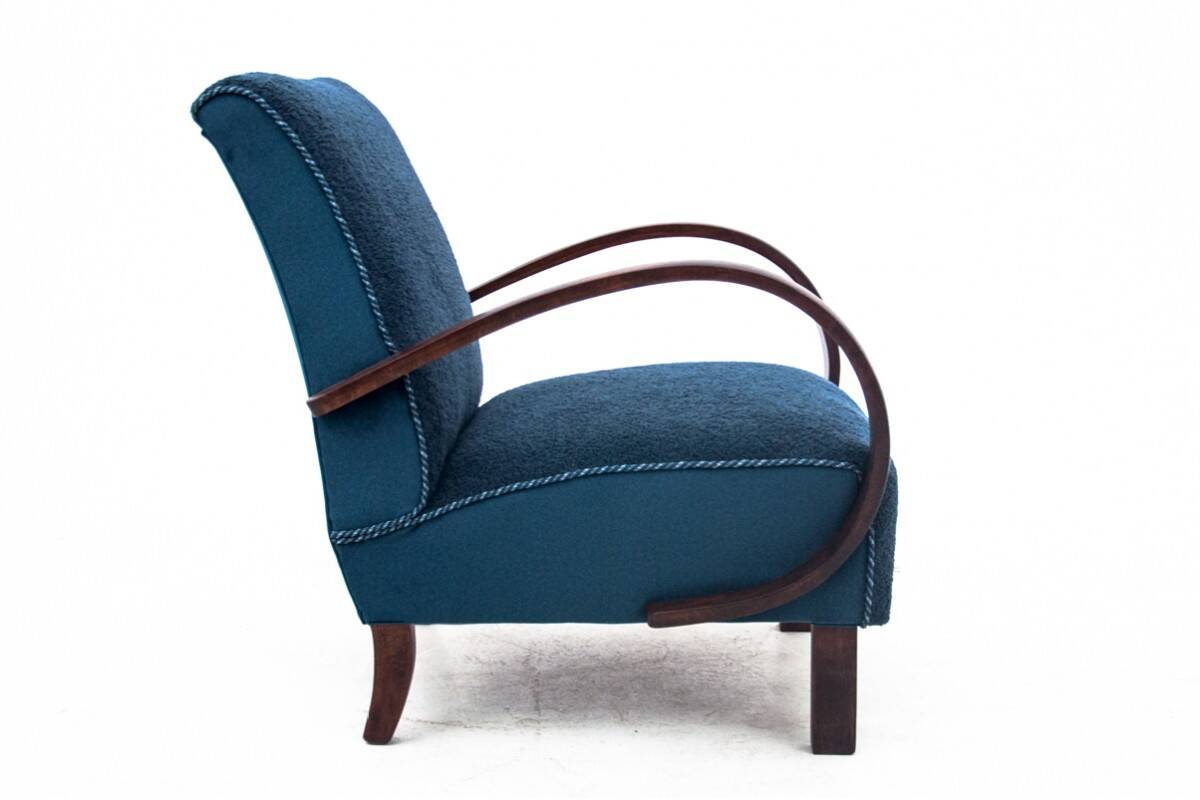 Blue boucle J. Halabala Armchair, after renovation