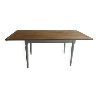 Farmhouse table, pearl gray patinated base, wooden top