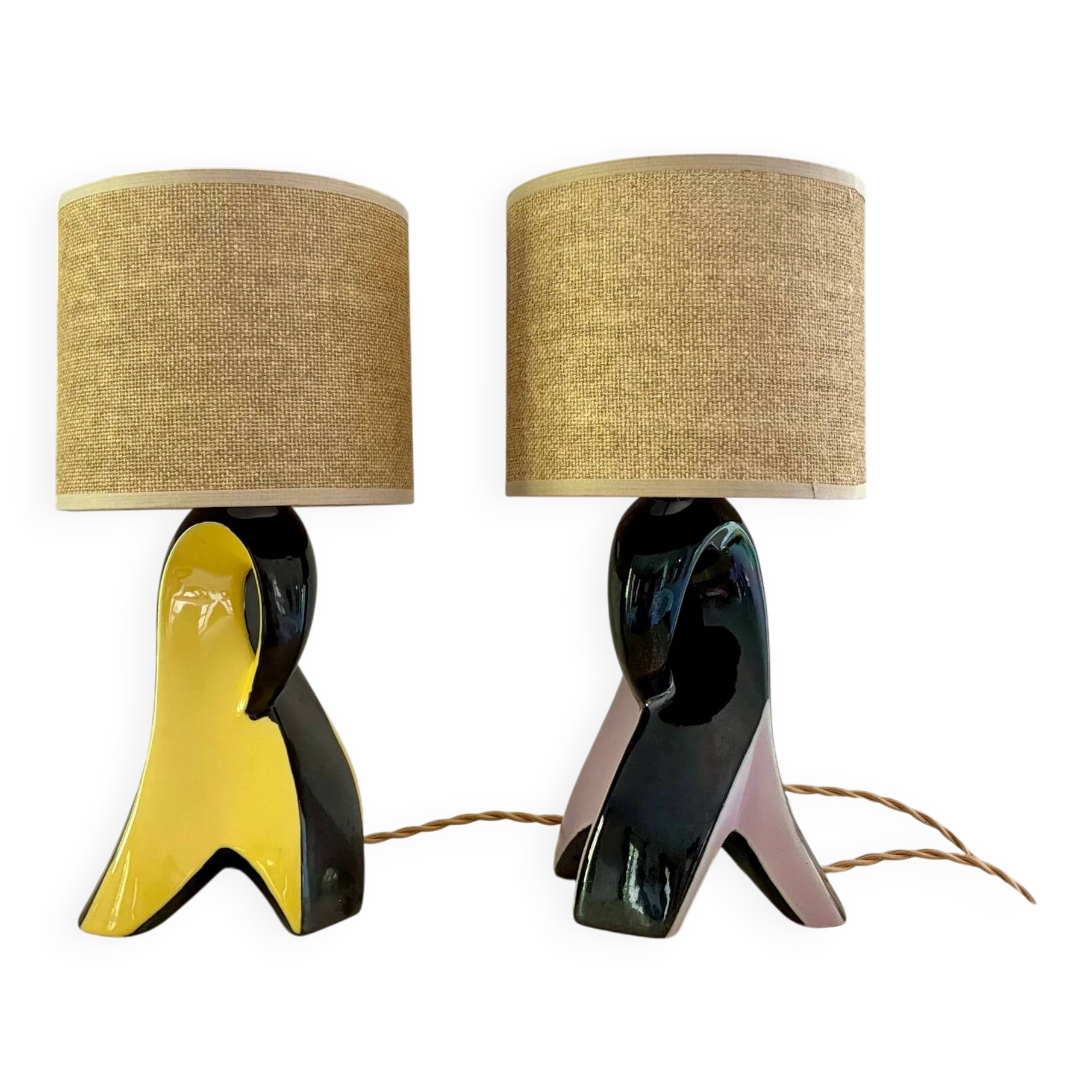 Pair of "Fifties" ceramic bedside lamps, 1950