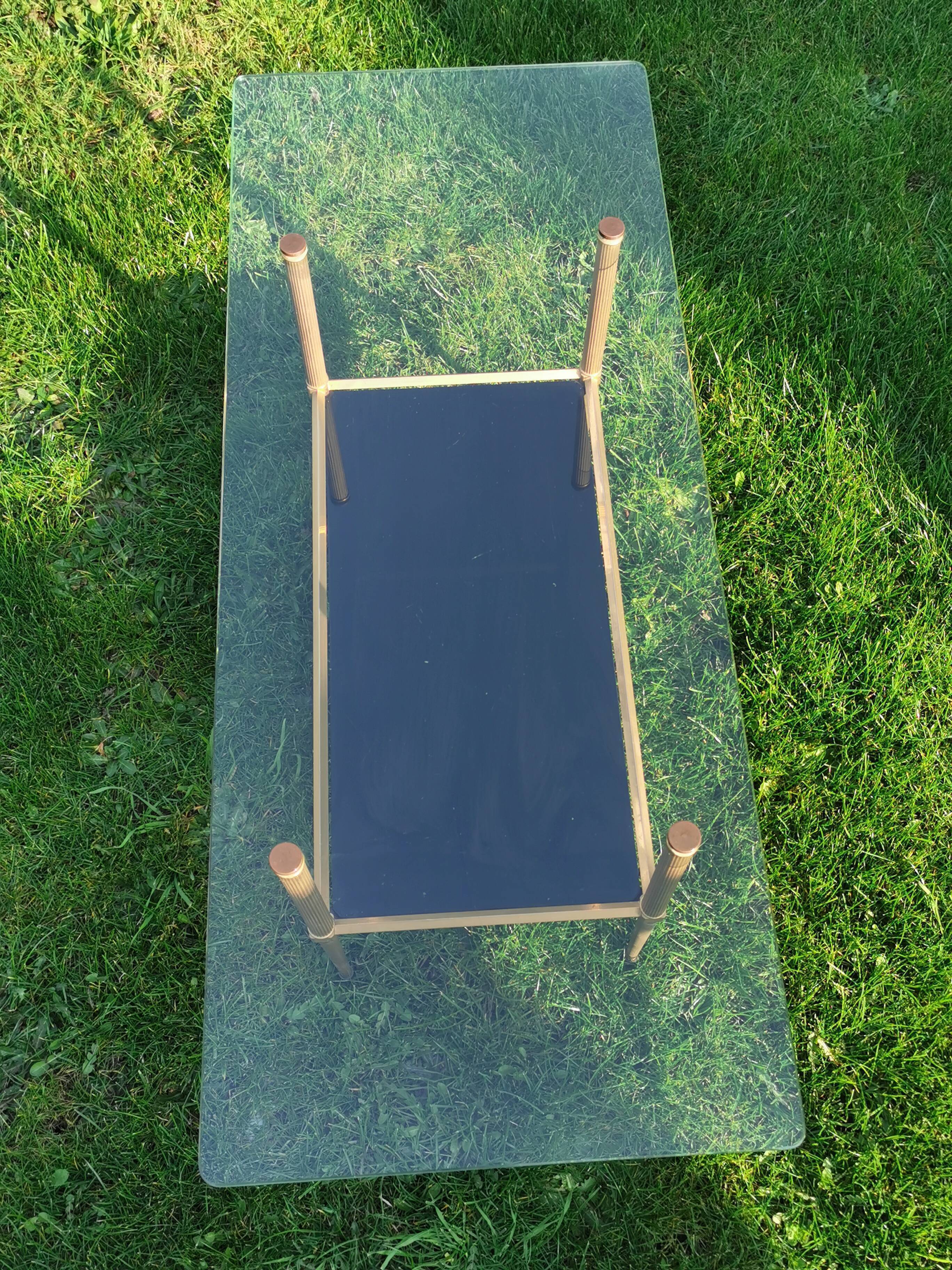 vintage coffee table, brass frame, glass and mirror tray, 50/60'S, 15 photos