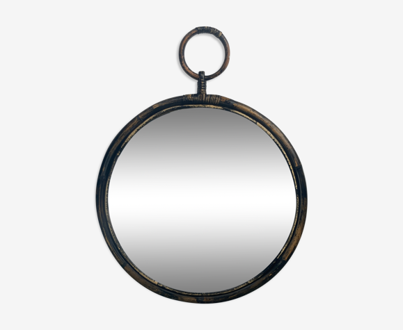Miroir chinoiserie en faux bambou, France, années 1960 - 1970, 50 cm