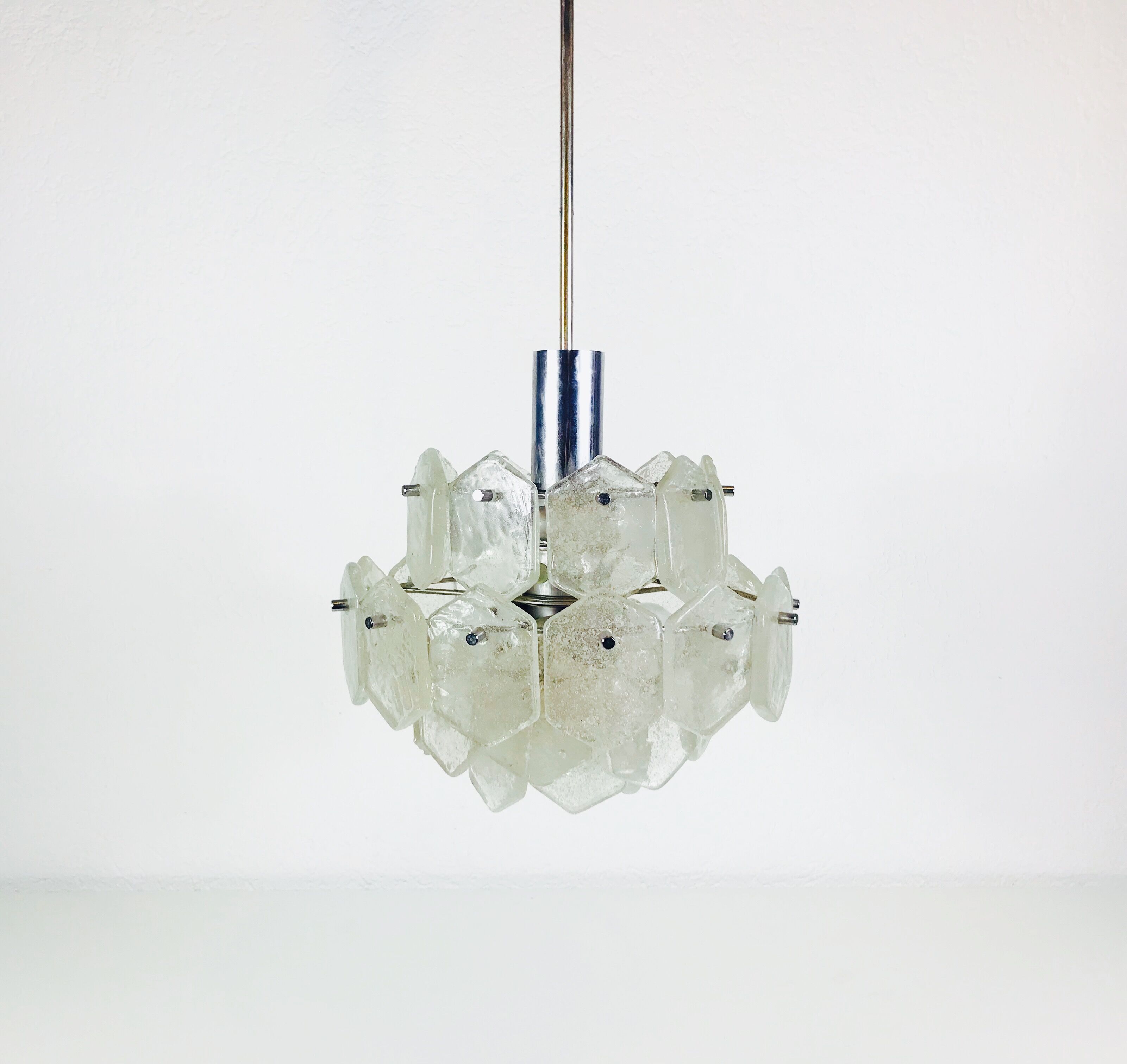 Kalmar Franken ice glass chandelier, 1960s