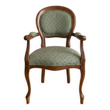 Louis XV Voltaire armchair in wood and green fabric