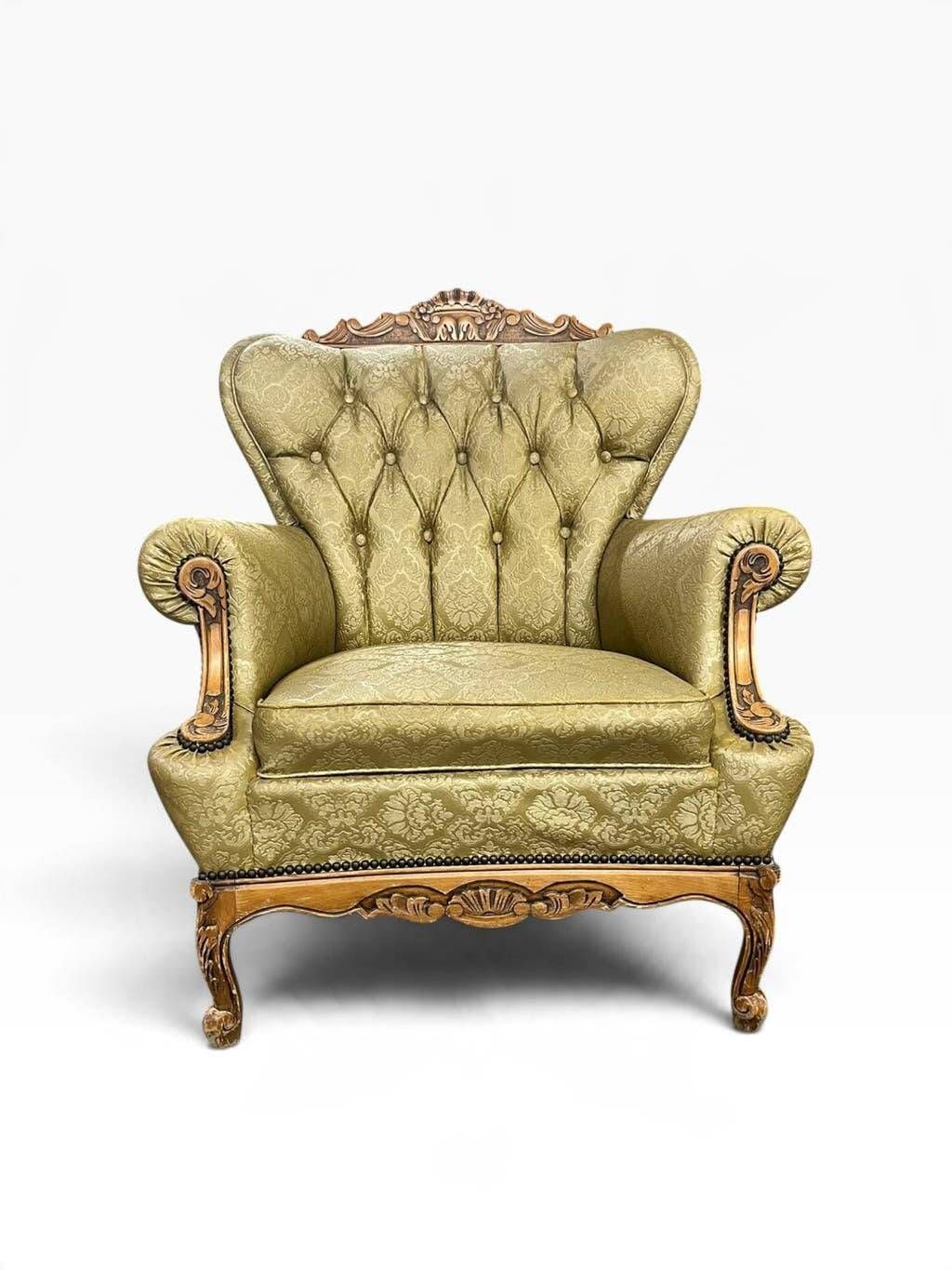 Vintage olive green baroque armchair / single seat / sofa