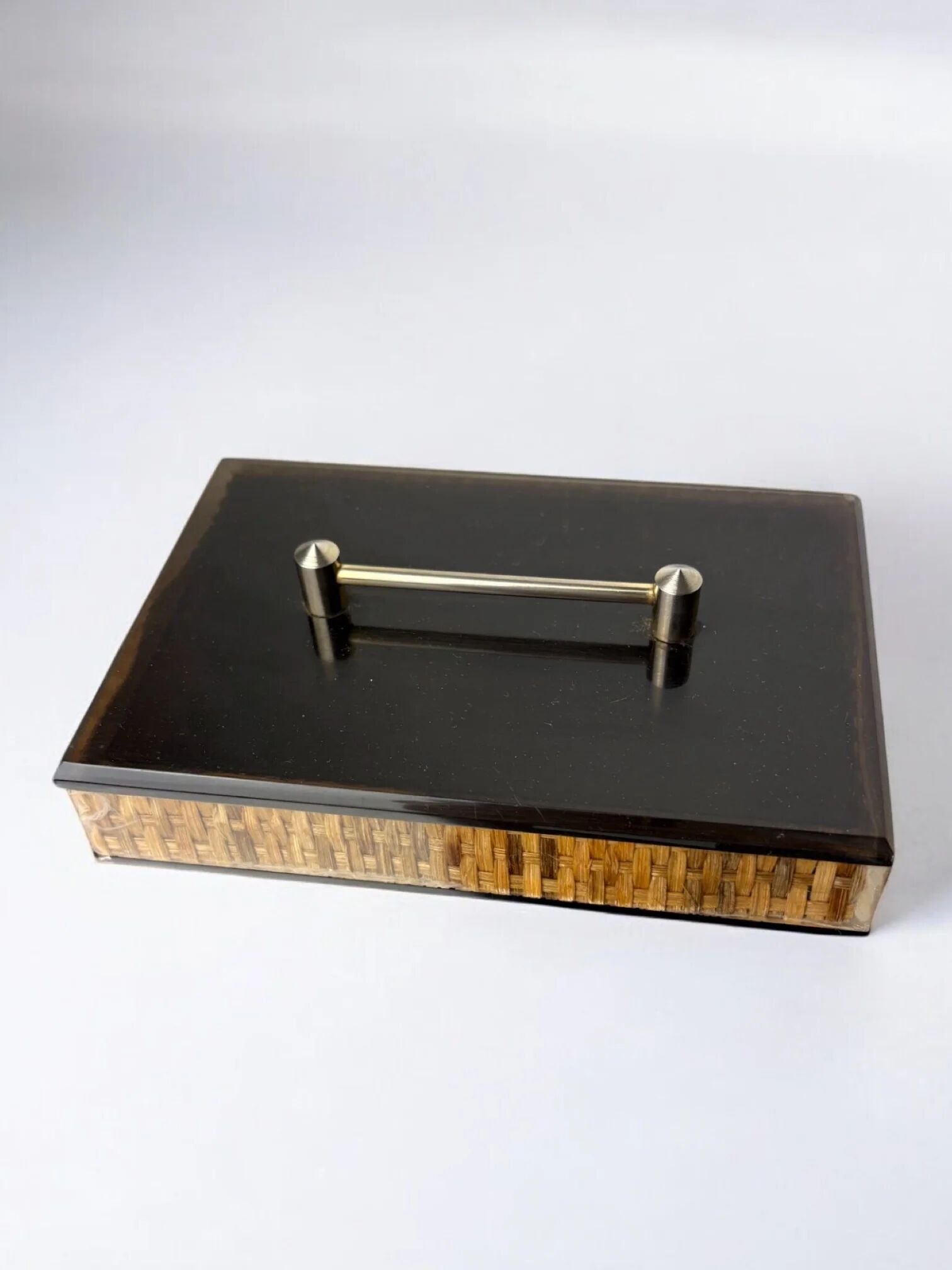 Christian Dior style lucite & rattan vanity box, 1970s