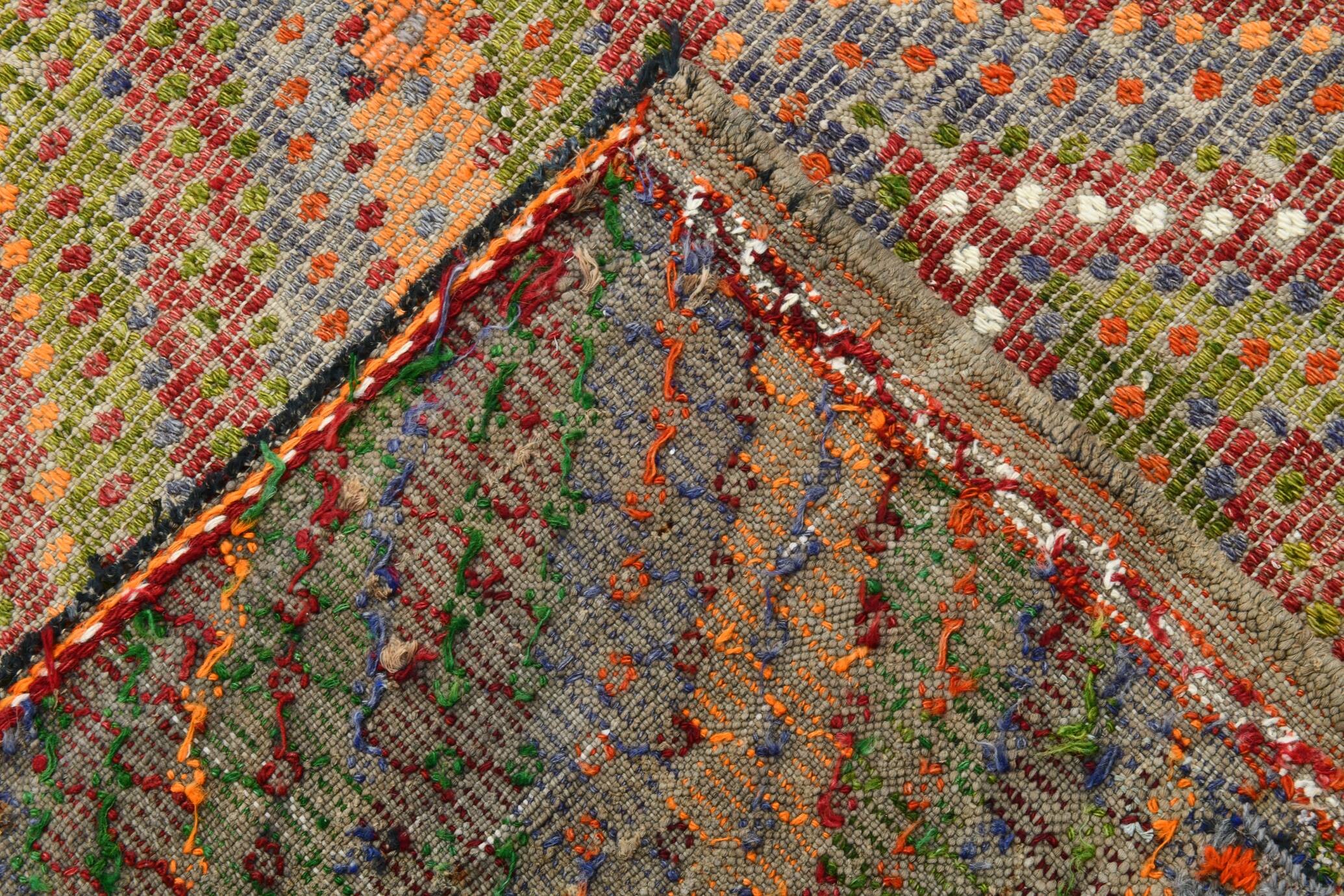 Tapis Kilim vintage vert et orange 7x9, 203x263 cm